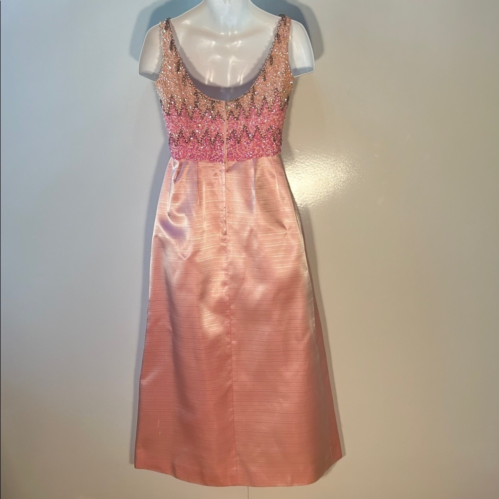 Vintage Pink Formal Gown Sequin Bodice Old Hollywood Prom Mother of the Bride - Picture 5 of 7